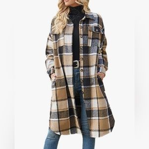 Women’s Lapel Button Down Long Plaid Shirt Shacket